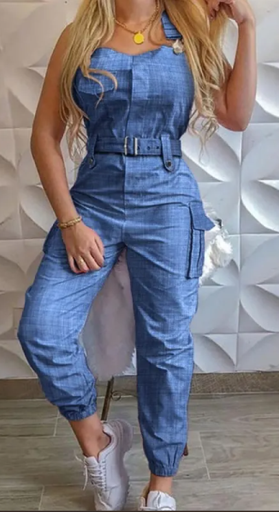 Women's Fashion Work Clothes Jumpsuit Belt Sleeveless Mimarta