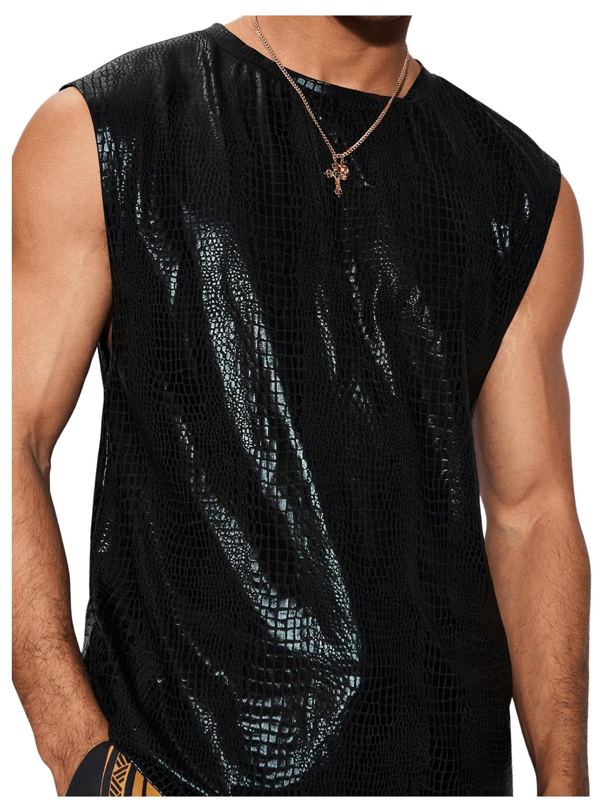 WDIRARA Mens Sheer Mesh Tank Activewear Undershirt Muscle Tee Shirt Gym Workout Tops Black PU Large Mimarta