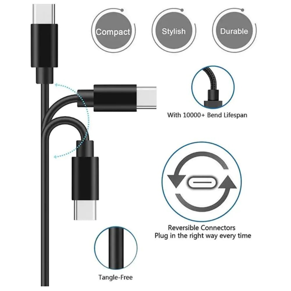 10FT Type C Cable Charging Cord Black Rieworkes