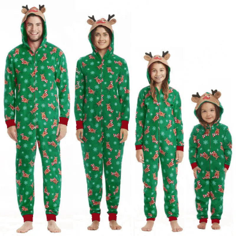 Fashionable Hooded Christmas Print Jumpsuit Mimarta
