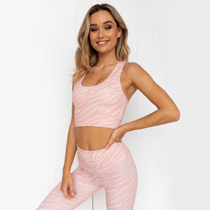 Pink Striped Digital Print Yoga Fitness Set (2 Pieces) Mimarta