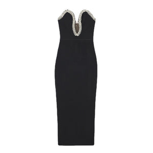 Elegant Summer Sexy V-Neck Bodycon Dress with Rhinestones Mimarta