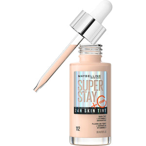 Maybelline Super Stay Up to 24HR Skin Tint, Radiant Light-to-Medium Coverage Foundation, Makeup Infused With Vitamin C, 112, 1 Count 1 Fl Oz (Pack of 1) Rieworkes