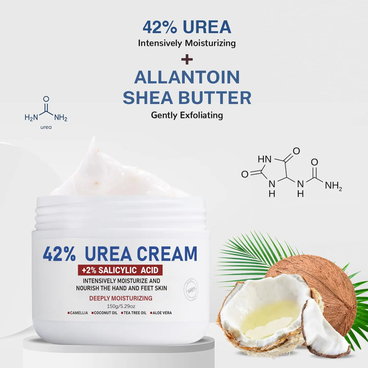Urea Cream 42% plus Salicylic Acid 2% Net 5.29 Oz for Dry Cracked Feet, Heels, Knees, Elbows, Hands Repair Treatment. Moisturizes and Removes Corns, Calluses, Dead Skin, and Softens Toenails 5.29 Ounce(Pack of 2) Rieworkes