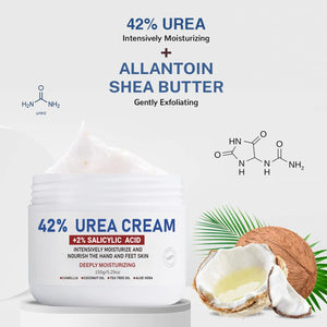 Urea Cream 42% plus Salicylic Acid 2% Net 5.29 Oz for Dry Cracked Feet, Heels, Knees, Elbows, Hands Repair Treatment. Moisturizes and Removes Corns, Calluses, Dead Skin, and Softens Toenails 5.29 Ounce(Pack of 2) Rieworkes