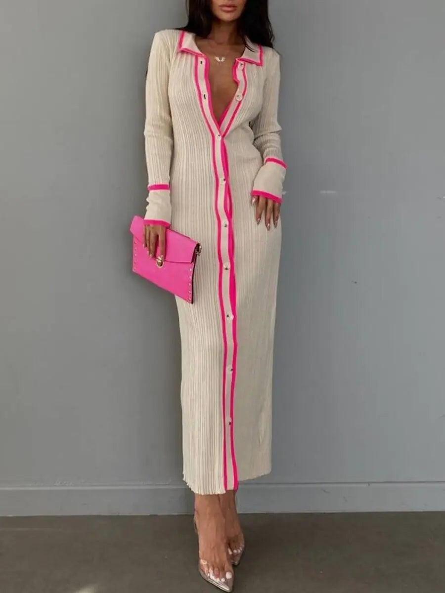 Stripe Lapel Dress Rieworkes