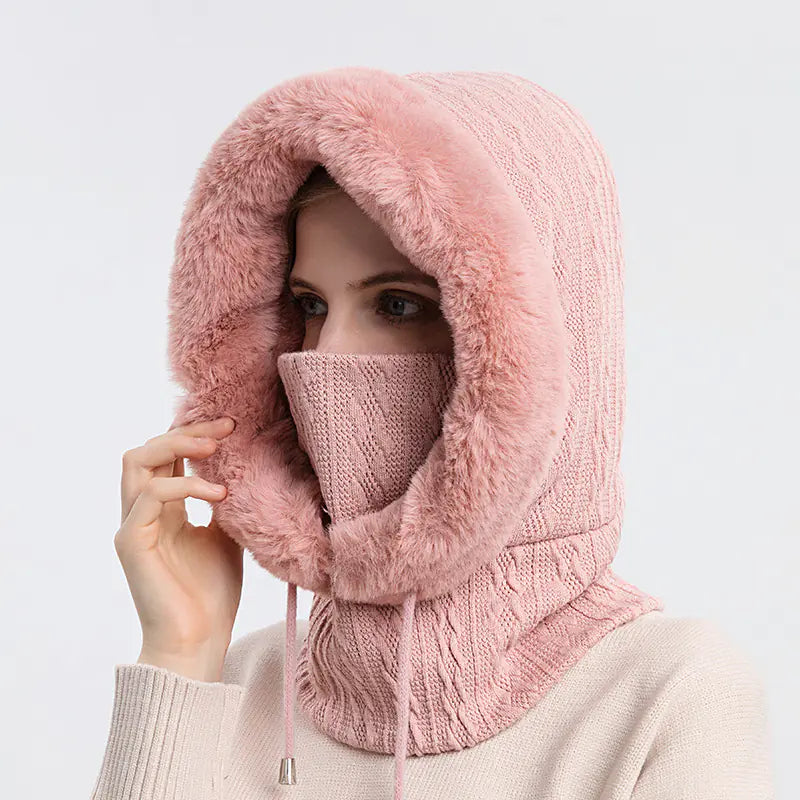 Women's Knitted Cashmere Winter Cap and Mask Set Mimarta
