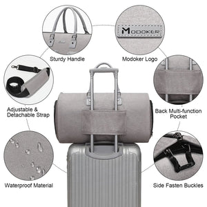 Convertible Garment Bag with Toiletry Bag, Modoker Carry on Garment Duffel Bag for Men Women - 2 in 1 Hanging Suitcase Suit Travel Bags, Light Grey Rieworkes