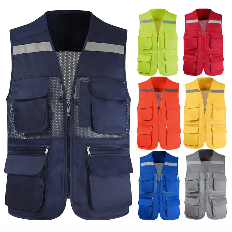 Men's Reflective Safety Vest with Multi-Pocket Mesh Design Mimarta
