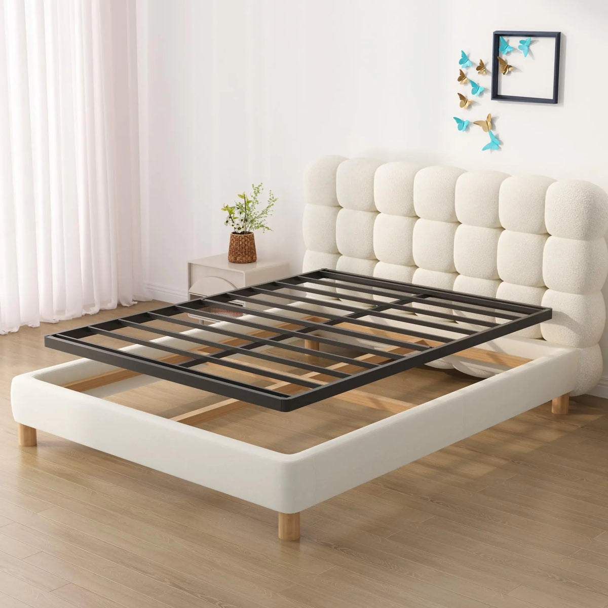 Upcanso King Box Spring Bed Base 2 Inch Low Profile Metal Box Spring King Bunkie Board 2 Inch 3000 Lbs Max Weight Capacity Mattress Foundation Noise-Free Easy Assembly Rieworkes