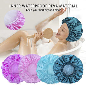Shower Caps for Women, 4 PCS Elastic and Reusable Bath Caps, Double Waterproof Layers Shower Cap, Bathing Shower Caps, Environmental Protection Hair Bath Hat - Solid Color Solid Color 4 PCS/Set Rieworkes