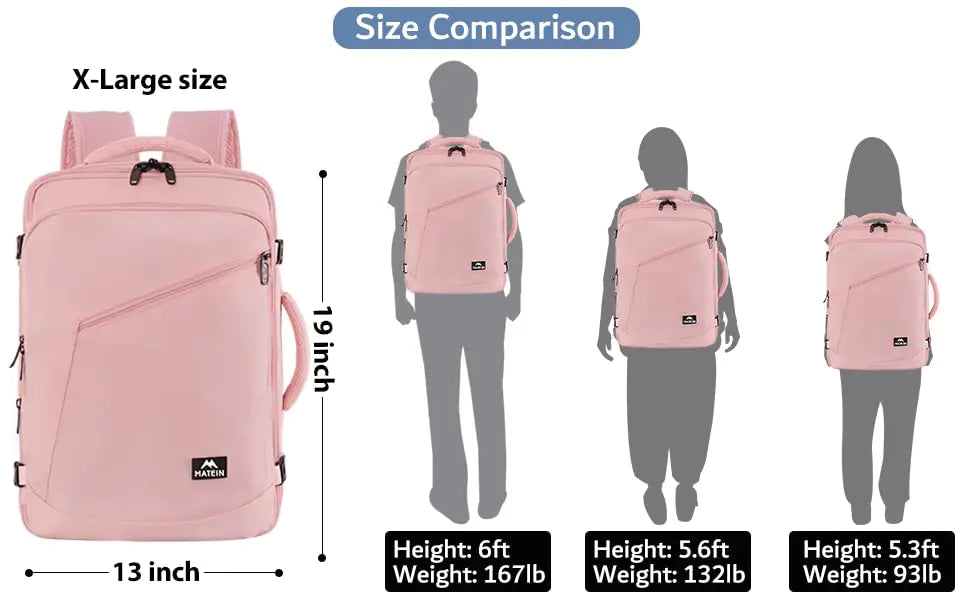 MATEIN Pink Travel Backpack for Women, Large Backpack Airline Approved, Expandable Carry on Backpacks, 35L Convertible Suitcase, Weekender Back Pack for Hiking Sport Gym, Gift for Traveler X-Large Rieworkes