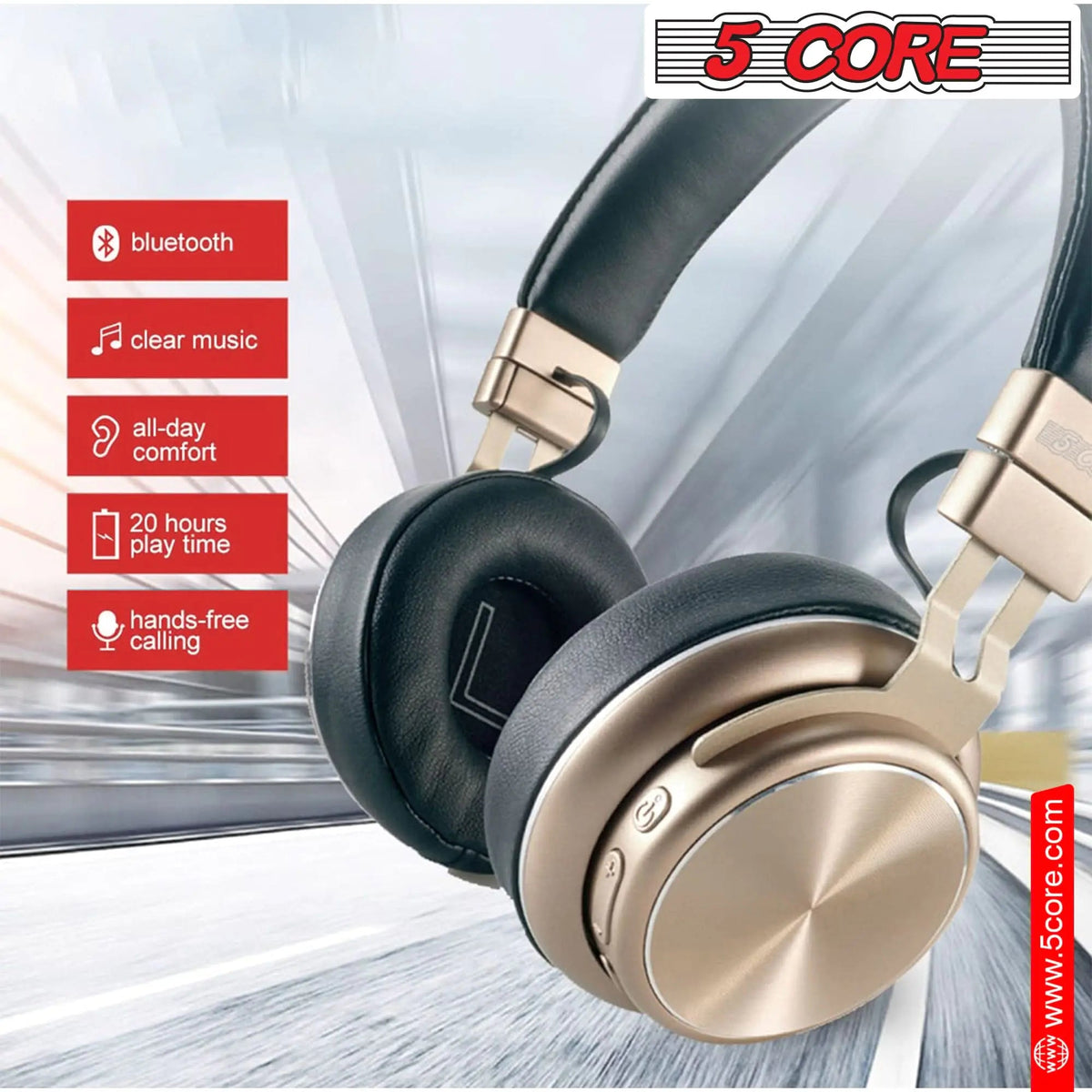 5 CORE Bluetooth Headphones Over Ear Noise Cancelling Headset Stereo Headphone with Padded Ear Cups + Adjustable Headband HEADPHONE 13 G - Rieworkes