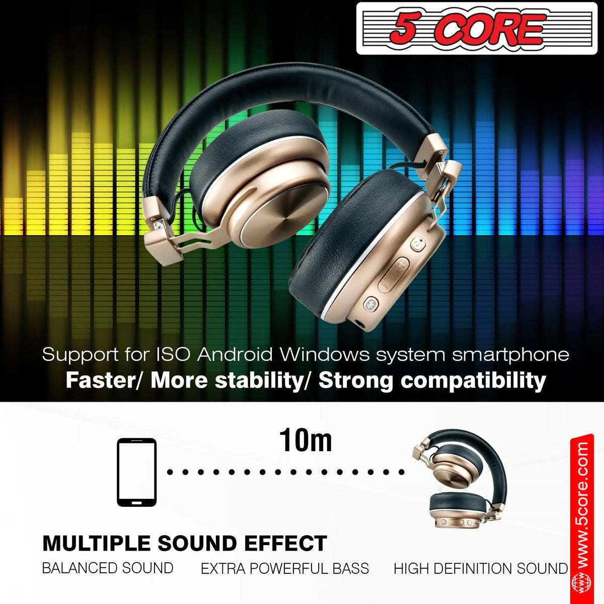5 CORE Bluetooth Headphones Over Ear Noise Cancelling Headset Stereo Headphone with Padded Ear Cups + Adjustable Headband HEADPHONE 13 G - Rieworkes
