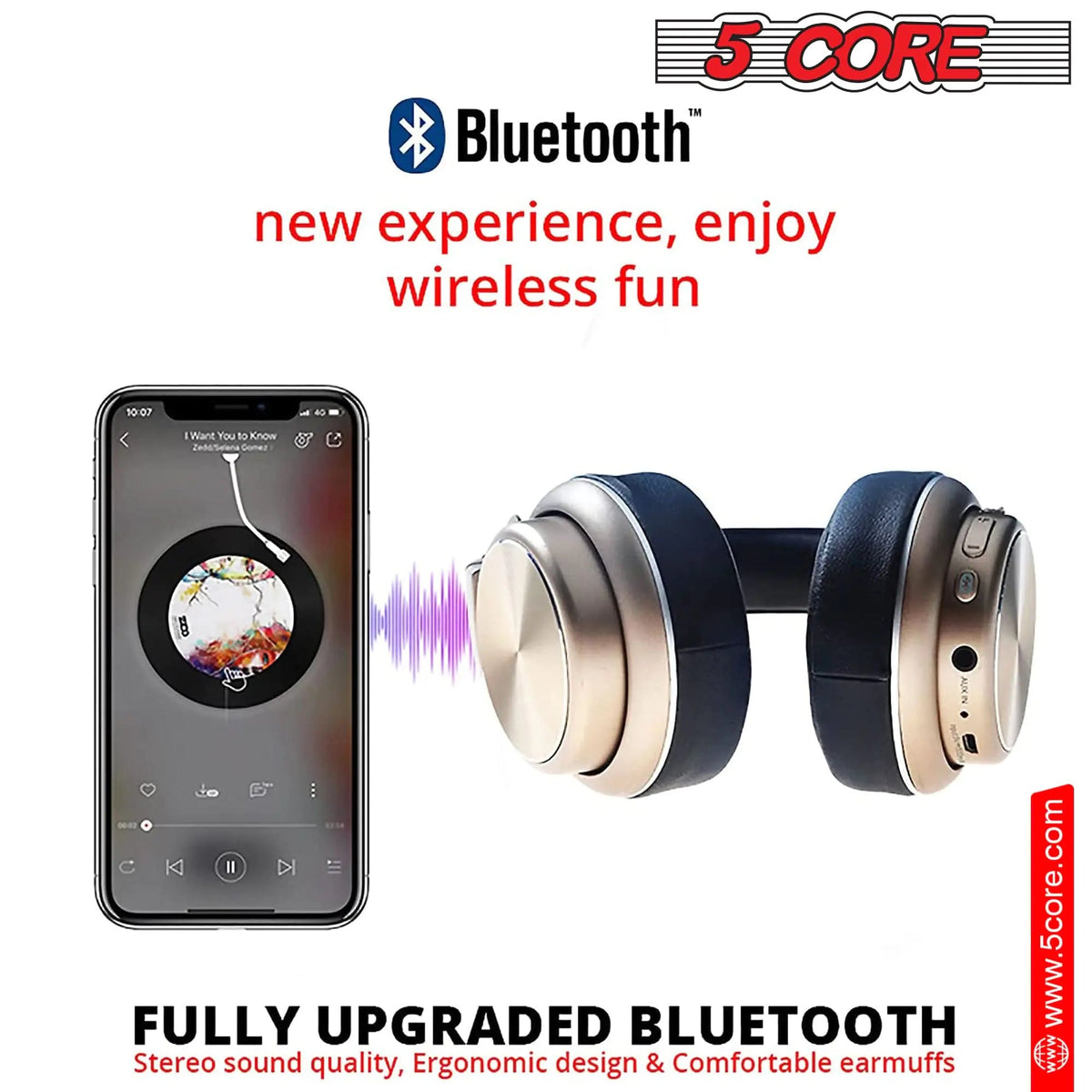 5 CORE Bluetooth Headphones Over Ear Noise Cancelling Headset Stereo Headphone with Padded Ear Cups + Adjustable Headband HEADPHONE 13 G - Rieworkes