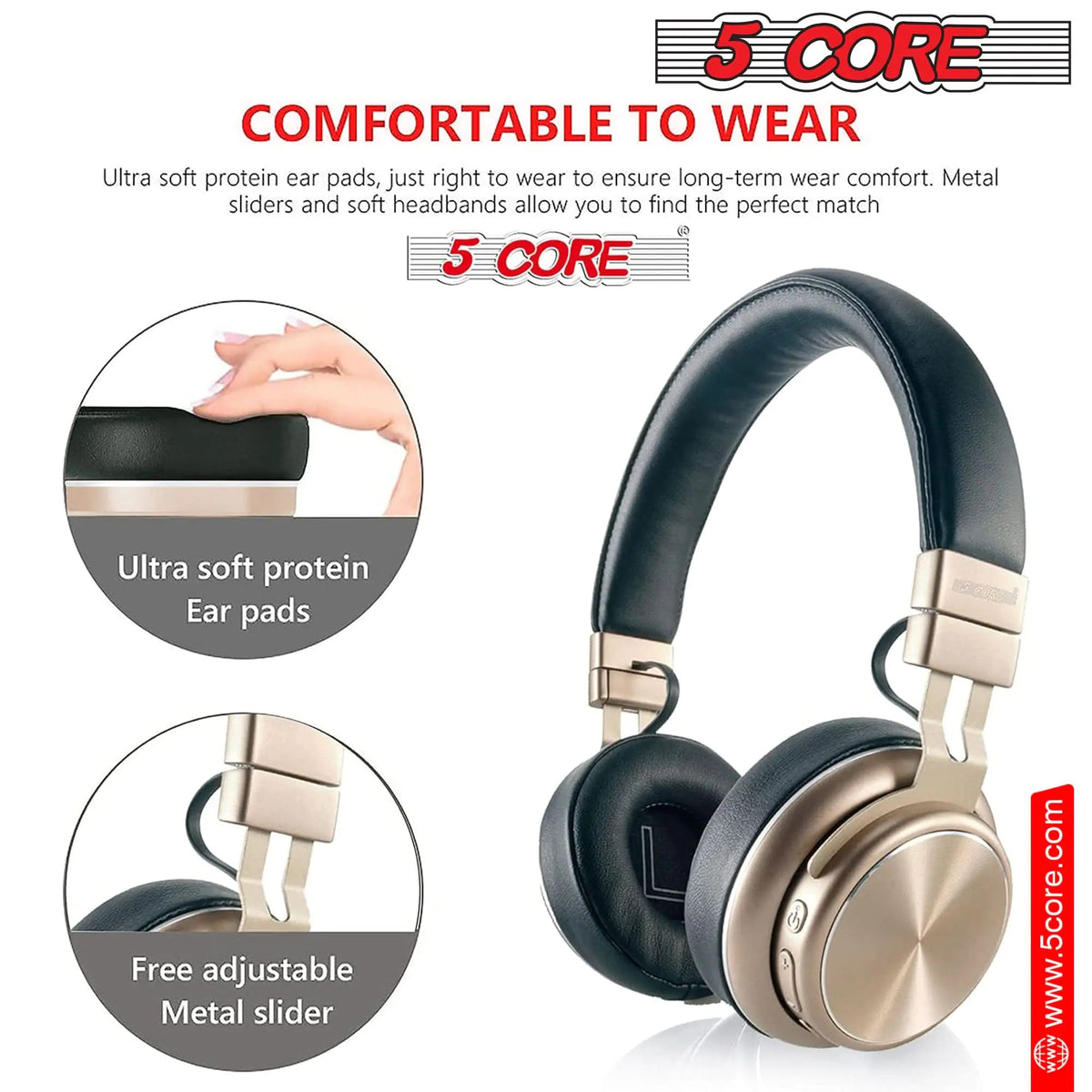5 CORE Bluetooth Headphones Over Ear Noise Cancelling Headset Stereo Headphone with Padded Ear Cups + Adjustable Headband HEADPHONE 13 G - Rieworkes