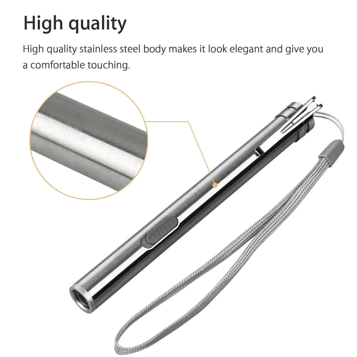 5" LED USB Rechargeable Mini Tactical Flashlight Stainless Steel Torch Pen Light - Rieworkes
