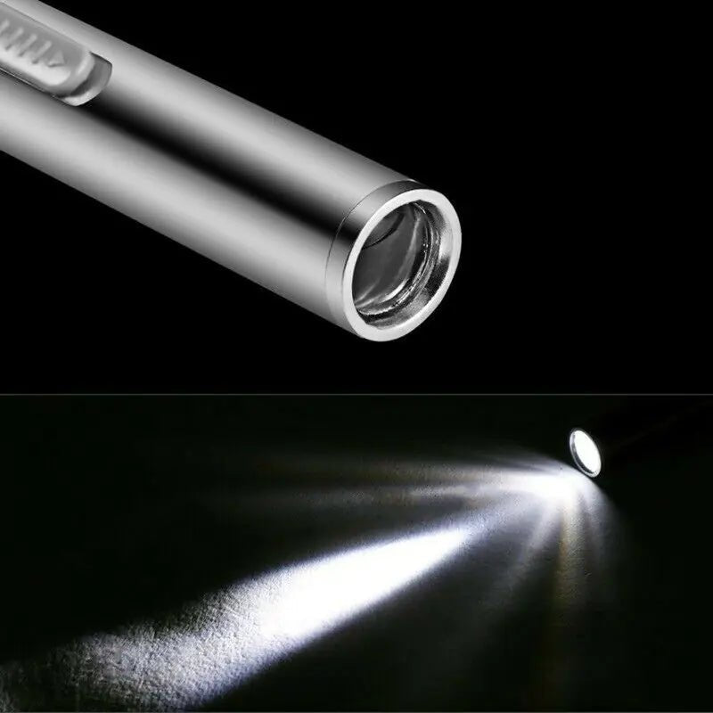 5" LED USB Rechargeable Mini Tactical Flashlight Stainless Steel Torch Pen Light - Rieworkes