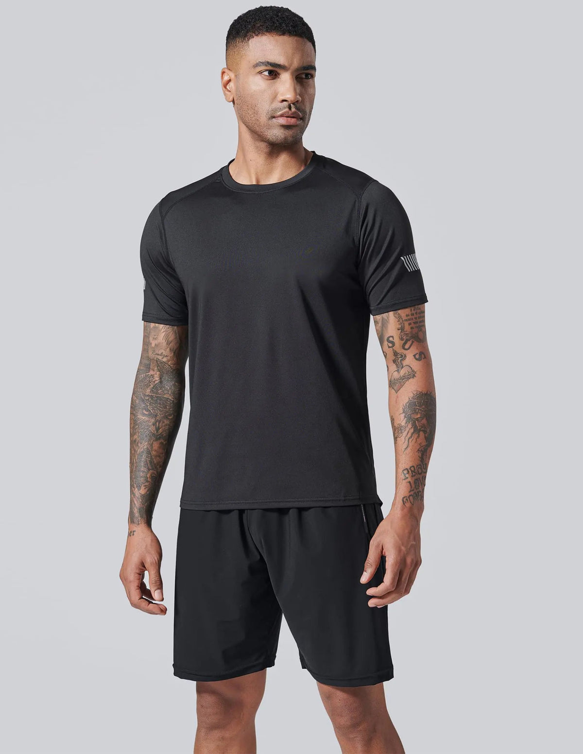 5 Pack Men’s Active Quick Dry Crew Neck T Shirts | Athletic Running Gym Workout Short Sleeve Tee Tops Bulk Light Gray/Gradient Red/Blue/Charcoal/Black Large - Rieworkes