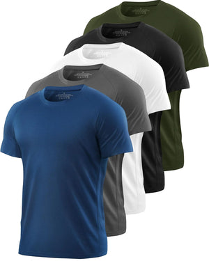 5 Pack Mesh Workout Shirts for Men Dry Fit Gym Shirts Quick Dry Athletic Short Sleeve T-Shirt Moisture Wicking X - Large 1 Black 1 Gray 1 White 1 Blue 1 Green - Rieworkes