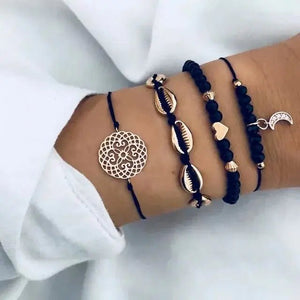 5 - piece Bohemian Shell Moon Charm Bracelet Set for Women - Rieworkes