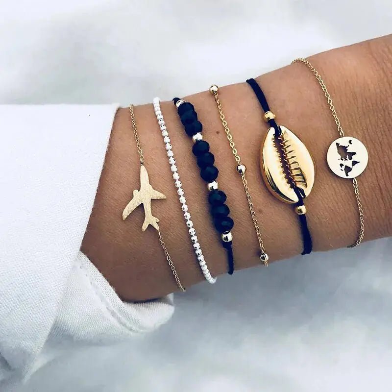 5 - piece Bohemian Shell Moon Charm Bracelet Set for Women - Rieworkes