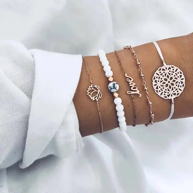 5 - piece Bohemian Shell Moon Charm Bracelet Set for Women - Rieworkes