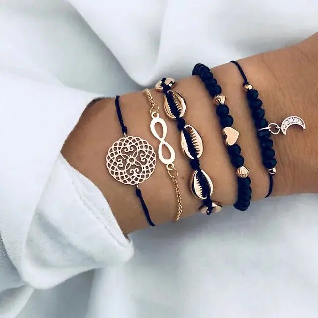 5 - piece Bohemian Shell Moon Charm Bracelet Set for Women - Rieworkes