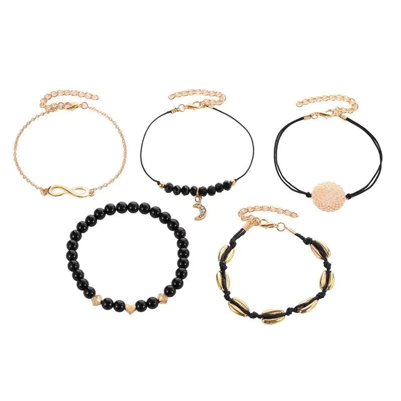 5 - piece Bohemian Shell Moon Charm Bracelet Set for Women - Rieworkes