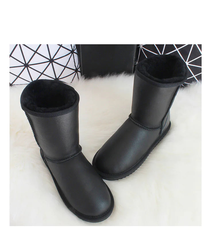 Genuine White Waterproof Women's Sheepskin Snow Boots Mimarta