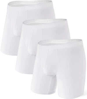 DAVID ARCHY Men's Underwear Micro Modal Dual Pouch Trunks Support Ball Pouch Bulge Enhancing Boxer Briefs for Men 4 Or 7 Pack White - 6.5" in 3 Pack Large Rieworkes