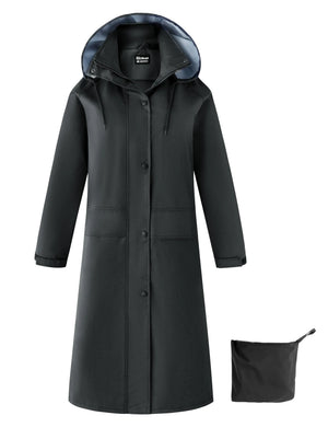 Ubon Womens Rain Coat Waterproof with Hood Long Raincoat Packable Rain Jacket Casual Windbreaker Black Medium Mimarta