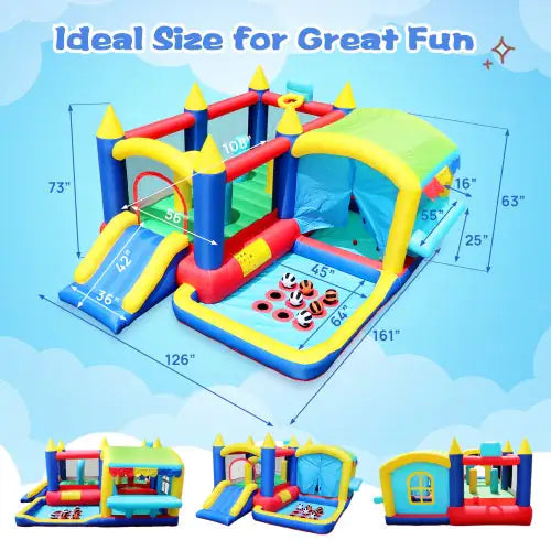 7-in-1 Inflatable Bounce House, Bouncy House With Ball Pit For Kids Indoor And Outdoor Party Family Fun, Obstacles, Toddler Jump Bounce Castle With Ball Pit For Birthday Party Gifts Rieworkes