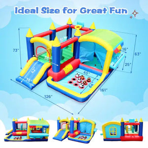 7-in-1 Inflatable Bounce House, Bouncy House With Ball Pit For Kids Indoor And Outdoor Party Family Fun, Obstacles, Toddler Jump Bounce Castle With Ball Pit For Birthday Party Gifts Rieworkes