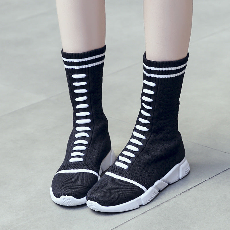 Autumn European Style Chunky Sole Knit Boots for Women Mimarta