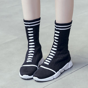 Autumn European Style Chunky Sole Knit Boots for Women Mimarta