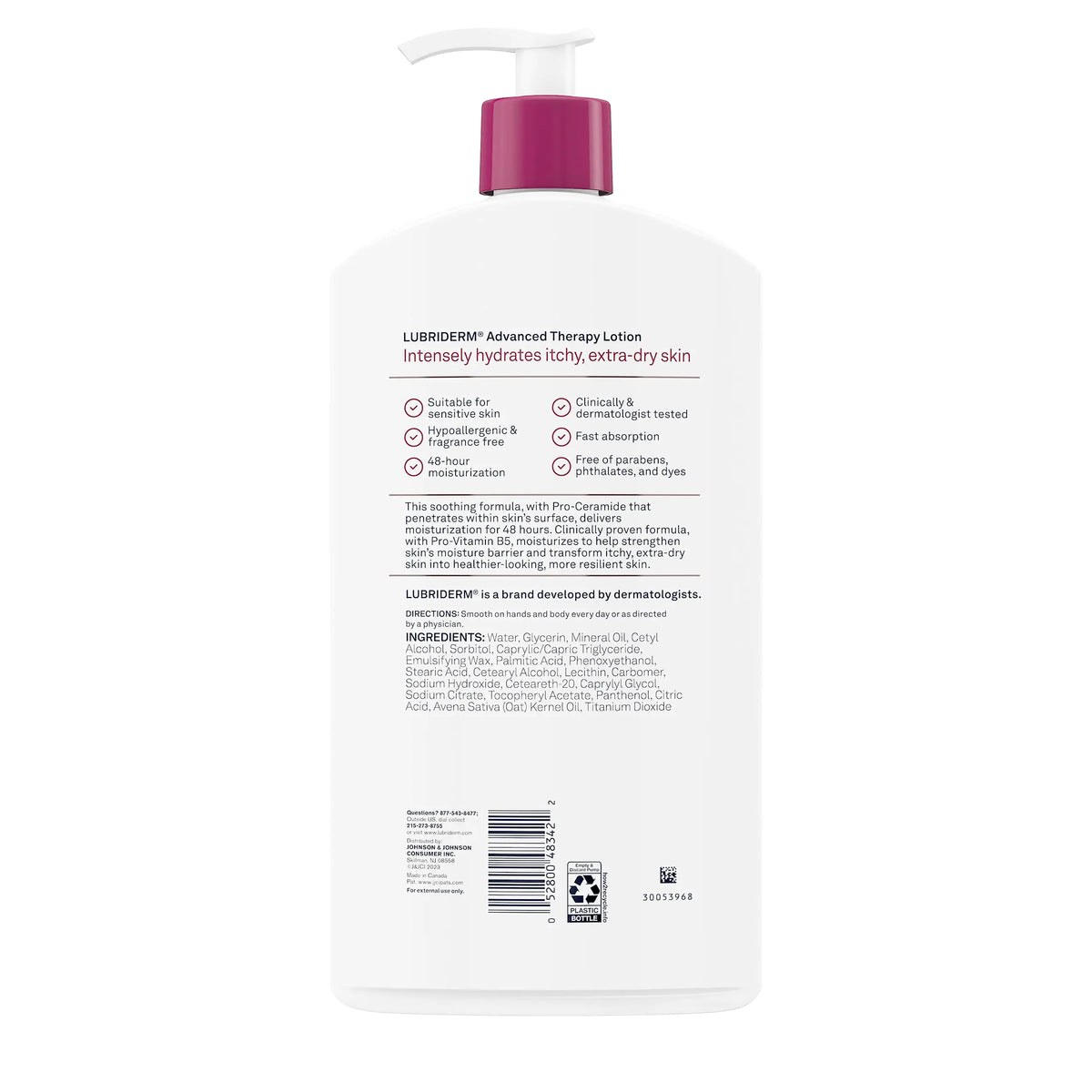 Lubriderm Advanced Therapy Moisturizing Hand and Body Lotion + Pro-Ceramide with Vitamin E and Pro-Vitamin B5, Non-Greasy, Fragrance-Free, Intense Hydration for Itchy, Extra Dry Skin, 32 FL OZ Rieworkes
