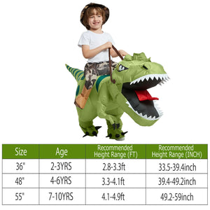 One Casa Inflatable Dinosaur Costume Riding T Rex Air Blow up Funny Fancy Dress Party Halloween Costume for Kids 2-3 Yrs Rieworkes