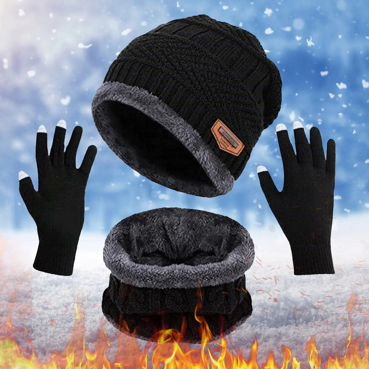 3Pcs Set Fashion Knitted Winter Hats with Gloves Mimarta