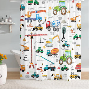 Peopleareok Excavator Kids Bathroom Shower Curtain Tractor Machinery Trucks Shower Curtain Construction Vehicle Boys Shower Curtain Kids Bathroom Shower Curtain Boys Bathroom Decor 72" W x 72" L Mimarta