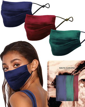 KARIZMA Beverly Hills Silk Face Mask 3 Pack. Jewel Tones Fashionable Designer Face Mask for Women. Washable Fabric Face Mask Reusable Facemask. Real Mulberry Silk Masks Luxury Fashion Masks for Women Mimarta