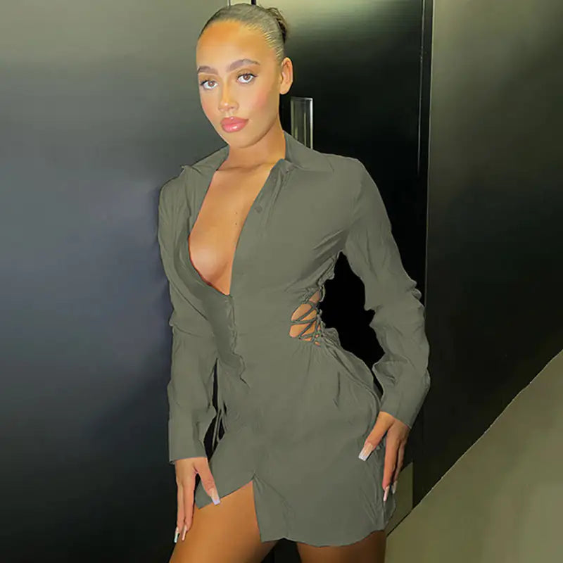 Out Of Office Cutout Shirt Mini Dress Rieworkes