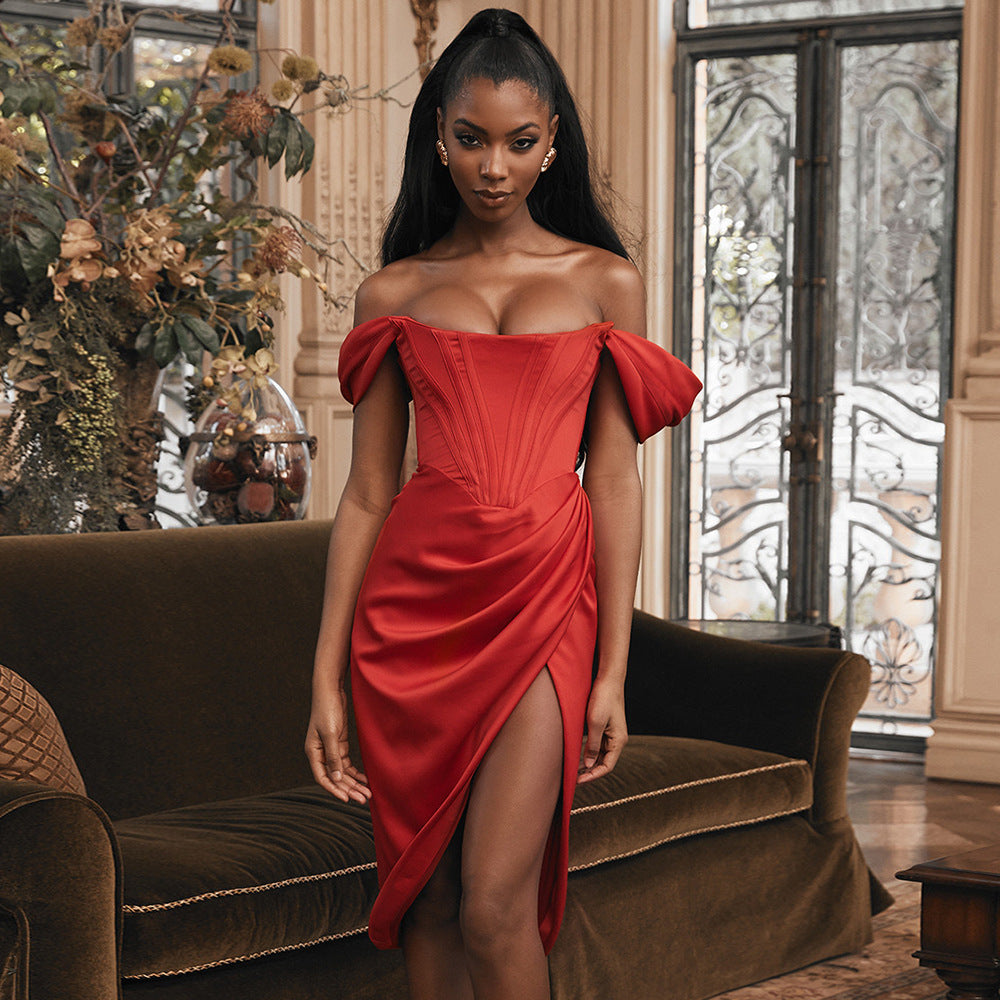 Off-Shoulder Asymmetrical Sexy Split Dress Mimarta