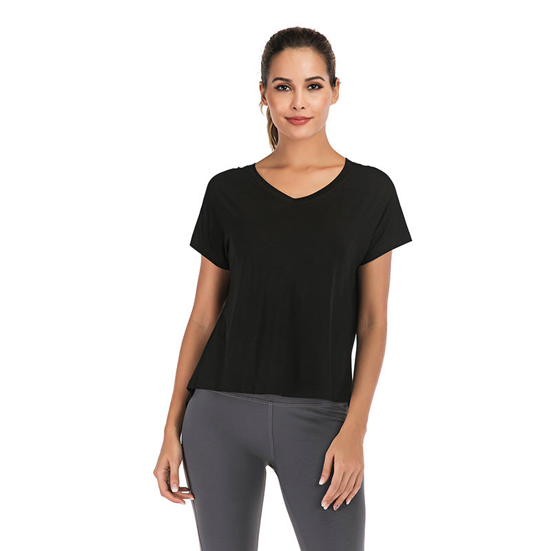 Summer V-Neck Sports T-Shirt with Open Back for Women Mimarta