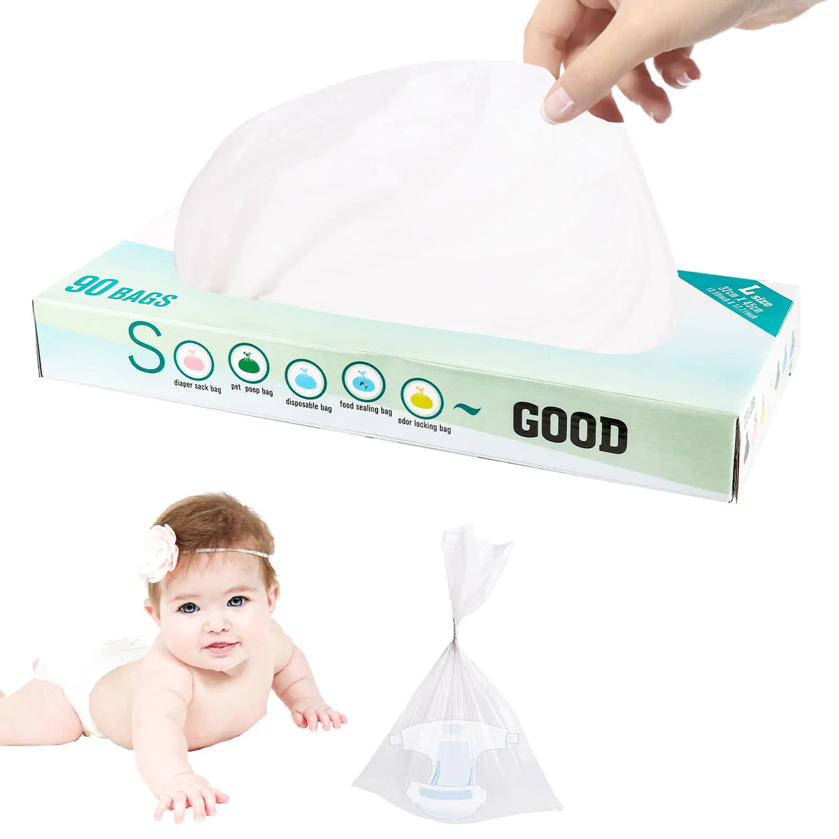 Odor Sealing Disposable Bags for Pet Waste Diapers Ostomy bags or any Sanitary Product Leak Proof Odor Blocking Bags Dog Poop Waste Bags Durable and Unscented (White L-90) Mimarta
