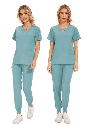 Stretch Women Slim Fit Scrubs Medical Uniforms Set Rieworkes