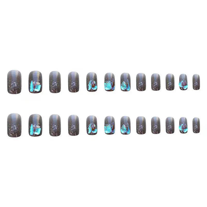 24 Pcs Luxury Purple Starry Short Fake Nails Set Mimarta