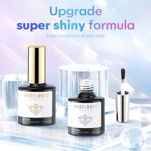 modelones Gel Top Coat, 15 ml 2024 Upgrade Super Shiny Gel Base and Top Coat Set, Soak Off Nail Lamp Acid Free No Wipe Clear Base Top Gel Nail Polish C-15ml Base and Top Coat Rieworkes