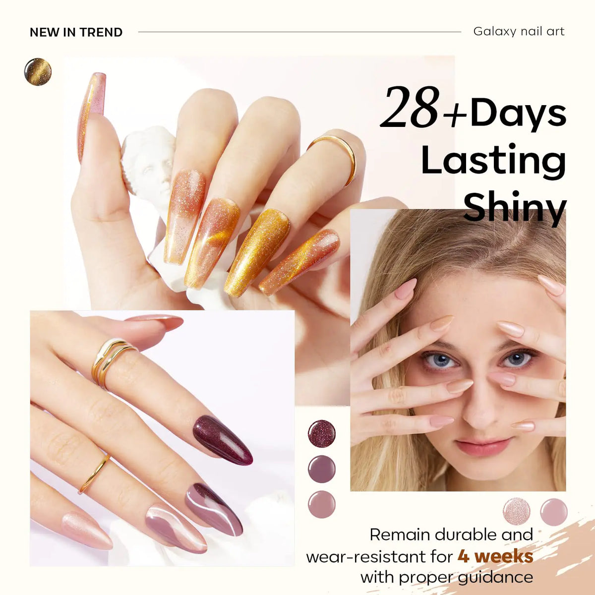 modelones Cat Eye Gel Nail Polish Set 6 Colors, Glitter Nude Shiny Champagne Burgundy Gold Magnetic Effect Sparkle Stunning Home Nail Art Gel Kit Gift A- Cosmo Party Rieworkes
