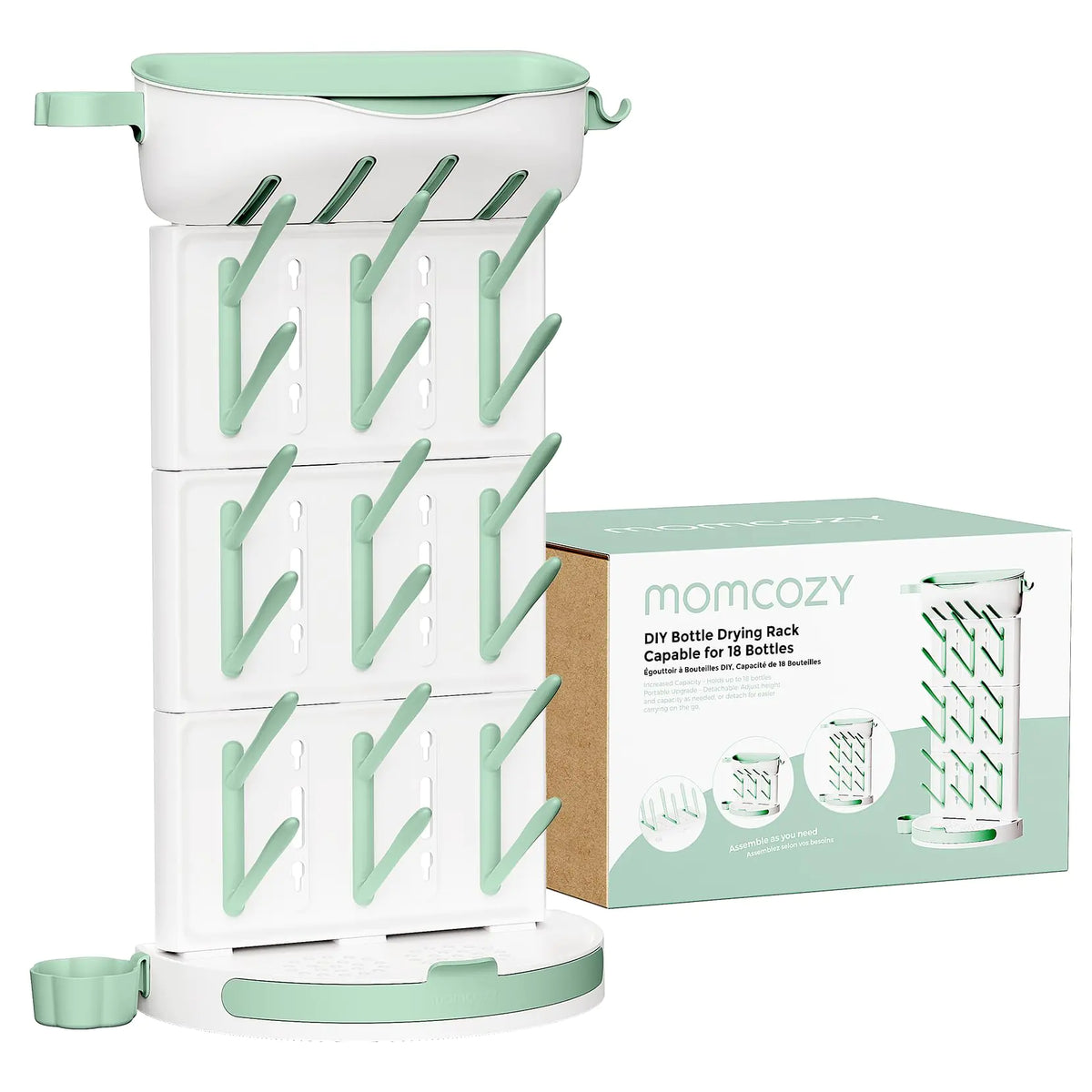 Momcozy DIY Larger Bottle Drying Rack for 18 Bottles Space Saving Countertop Vertical Rack with Brushes Holder Detachable Travel Bottle Rack for Baby Accessories & Pump Parts Mimarta